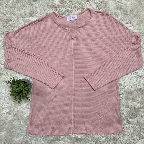 🎉HP🎉 Christie Jenny Boston Waffle Notch Collar Top 💗 Light Pink. - Picture 3 of 11